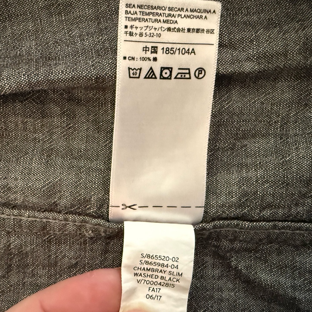 Chambray Black Washed Button Down Long Sleeve Shi… - image 6